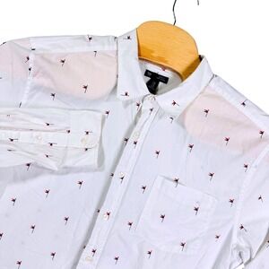 Gap XL White Button Up Shirt Red & Black Flag Print Casual Preppy Classic Travel